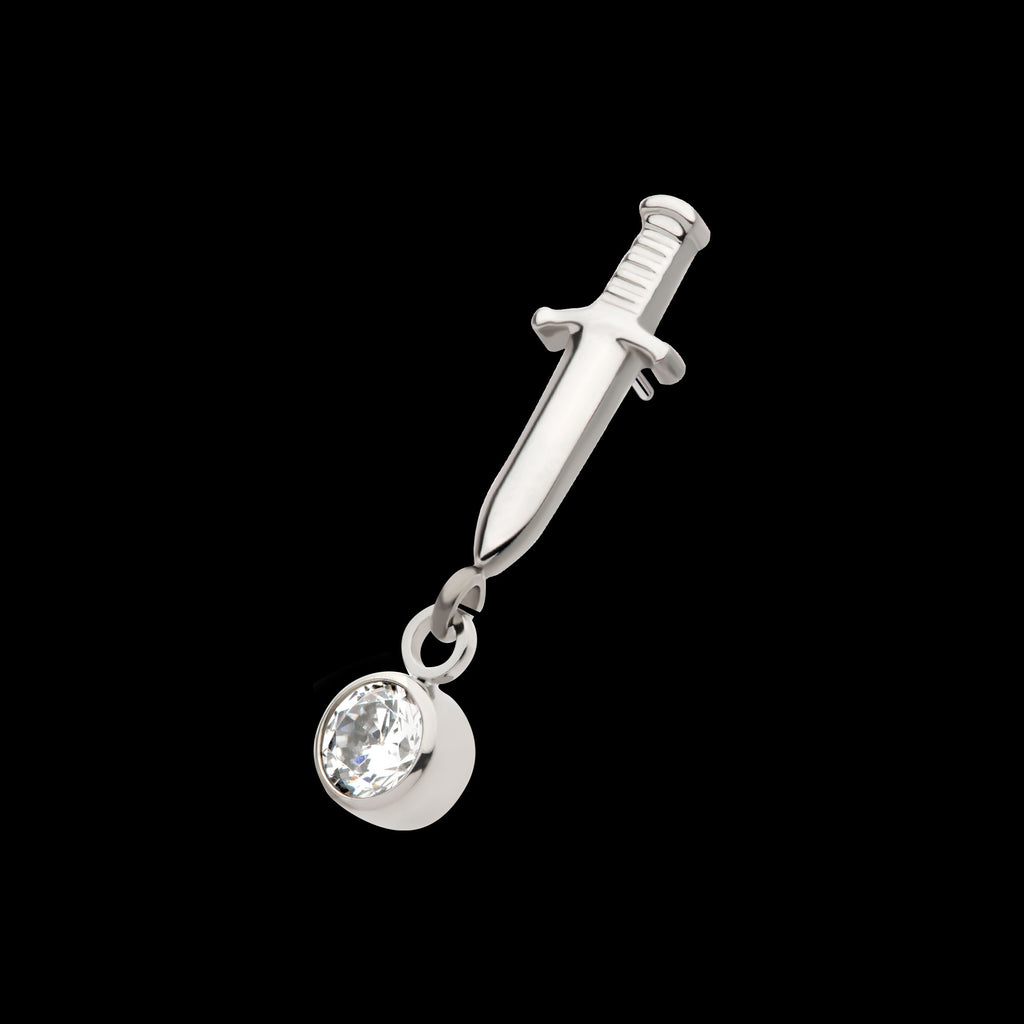 Dangle Bezel Round Gem Dagger Flatback Stud Earring / Nosering - Gem in Titanium