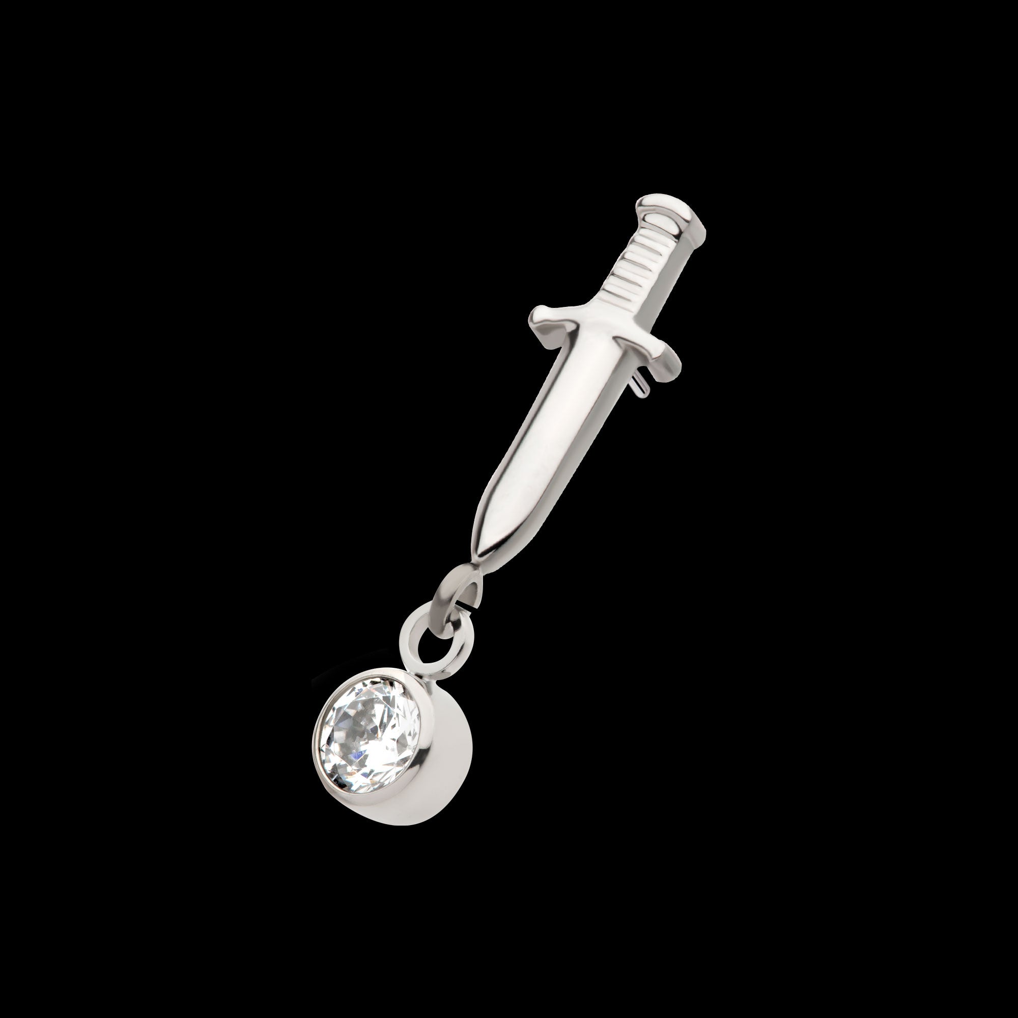 Dangle Bezel Round Gem Dagger Flatback Stud Earring / Nosering - Gem in Titanium