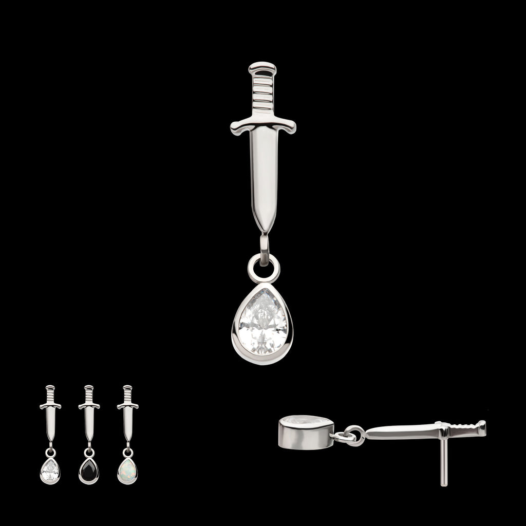 Dangle Bezel Teardrop Gem Dagger Flatback Stud Earring / Nosering - Gem in Titanium
