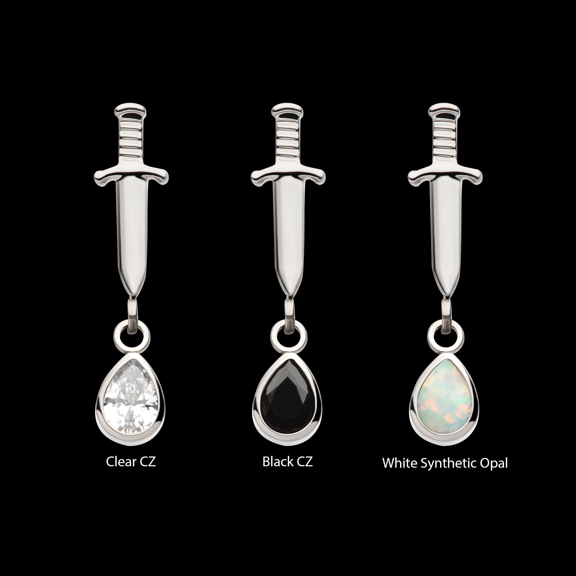 Dangle Bezel Teardrop Gem Dagger Flatback Stud Earring / Nosering - Gem in Titanium