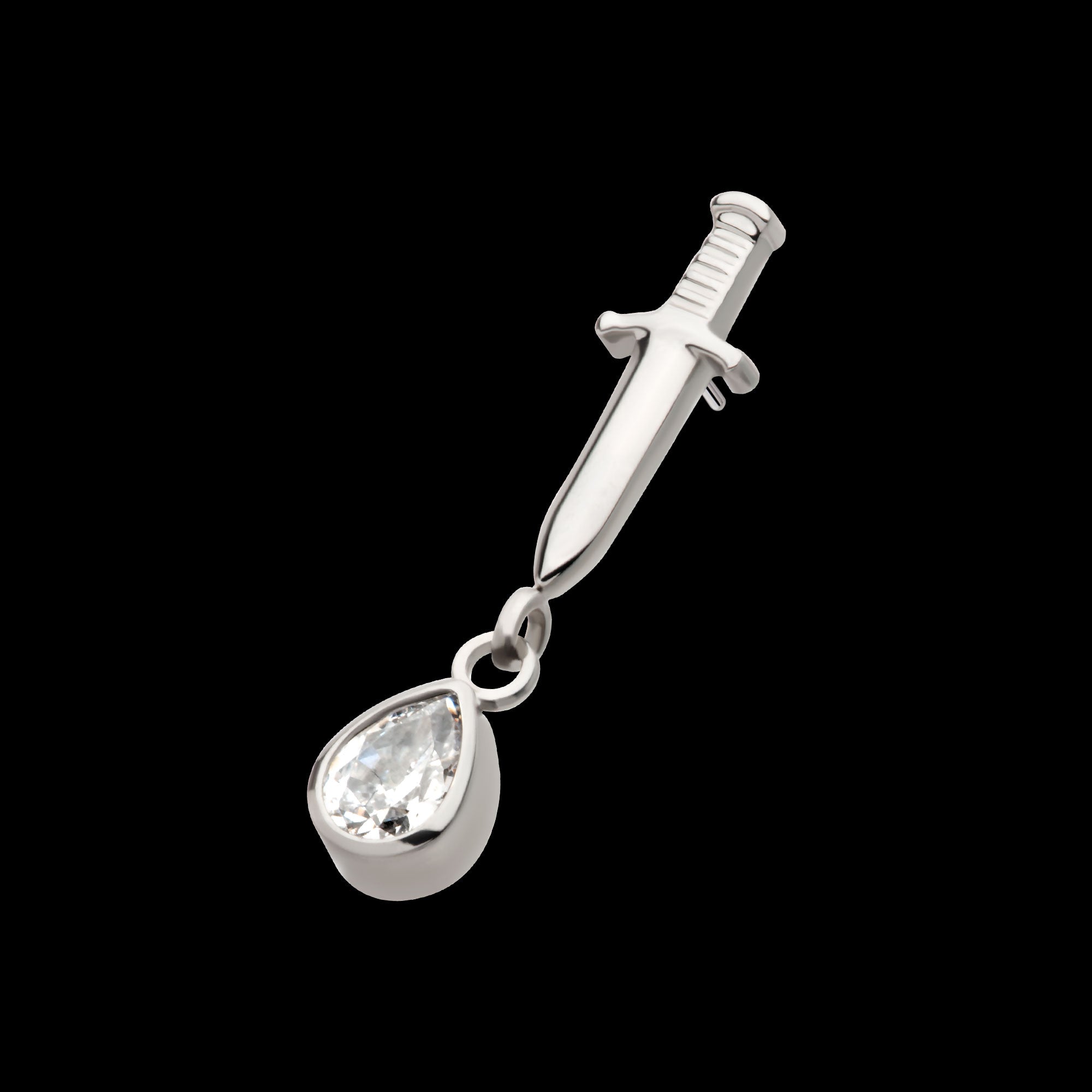 Dangle Bezel Teardrop Gem Dagger Flatback Stud Earring / Nosering - Gem in Titanium
