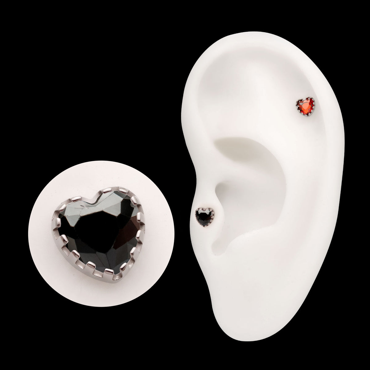 Scalloped Crown Heart Gem Threadless Top Earring / Nosering – Titanium