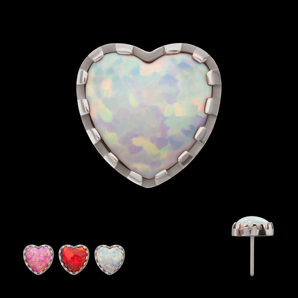 Prong Edge Opal Heart Flatback Stud Earring / Nosering - Opal in Titanium