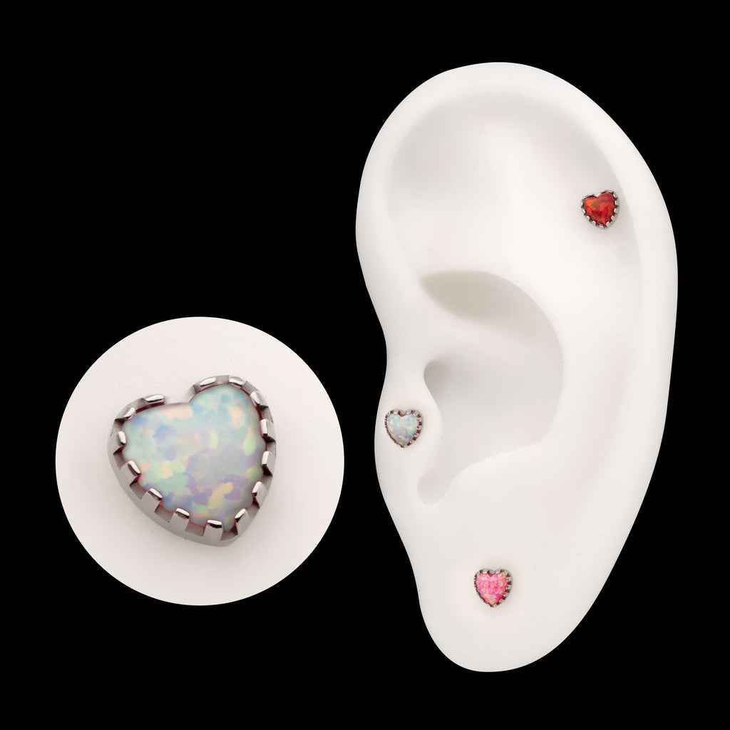 Prong Edge Opal Heart Flatback Stud Earring / Nosering - Opal in Titanium