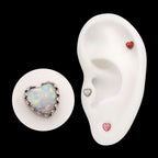 Prong Edge Opal Heart Flatback Stud Earring / Nosering - Opal in Titanium