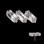 Prong Set Baguette CZ Diagonal 3-Cluster Flatback Stud Earring / Nosering - CZ in Titanium