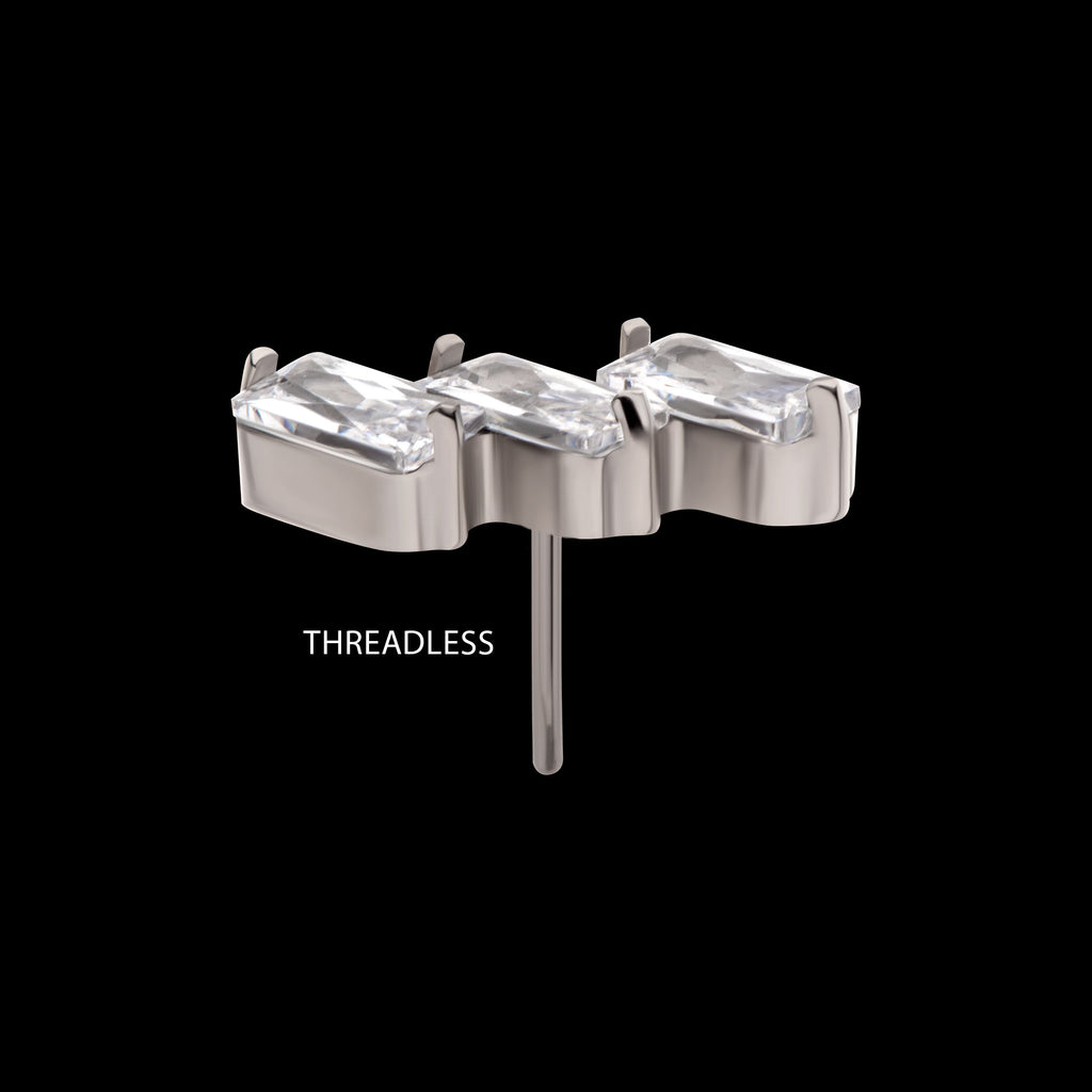 Prong Set Baguette CZ Diagonal 3-Cluster Flatback Stud Earring / Nosering - CZ in Titanium