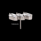 Prong Set Baguette CZ Diagonal 3-Cluster Flatback Stud Earring / Nosering - CZ in Titanium