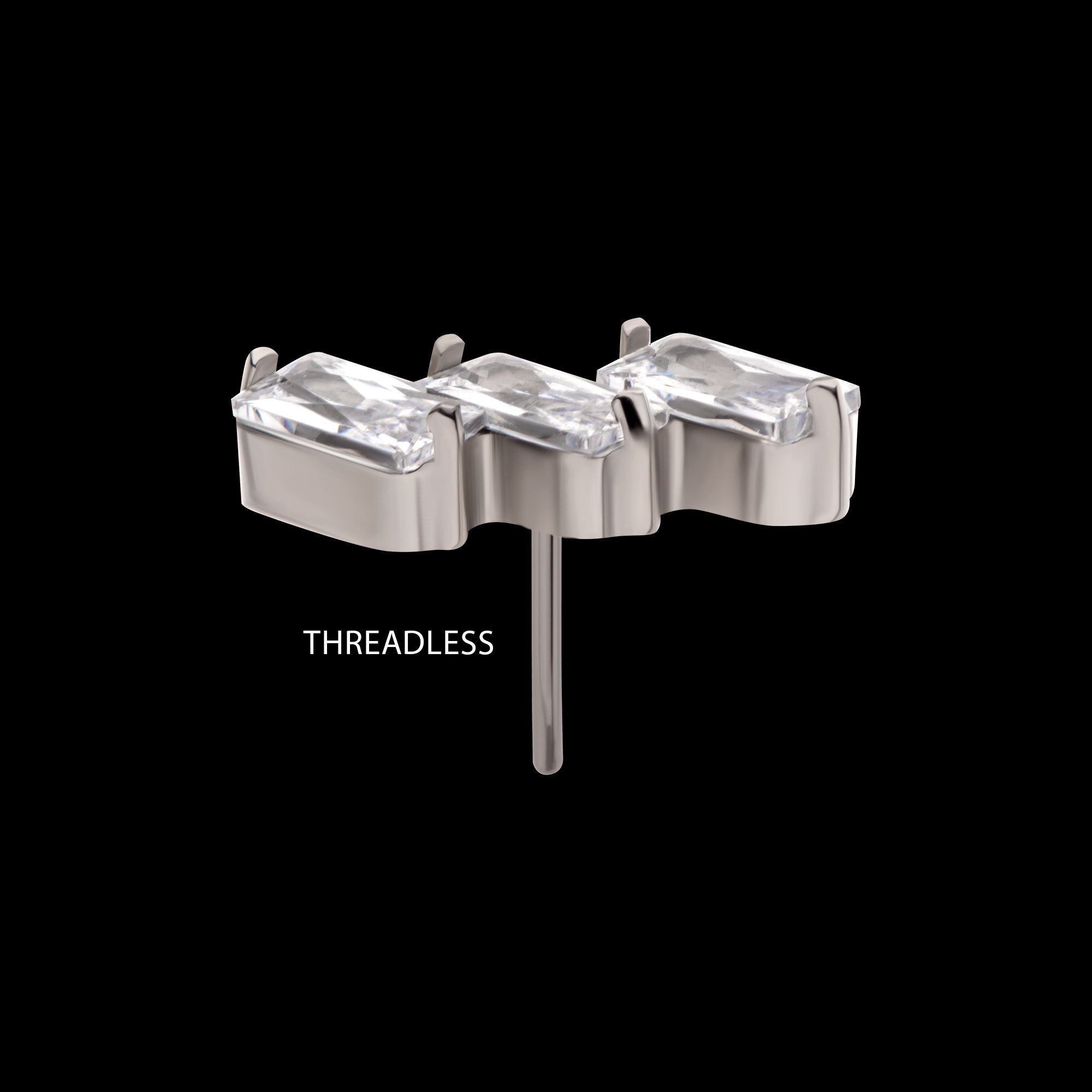 Prong Set Baguette CZ Diagonal 3-Cluster Flatback Stud Earring / Nosering - CZ in Titanium