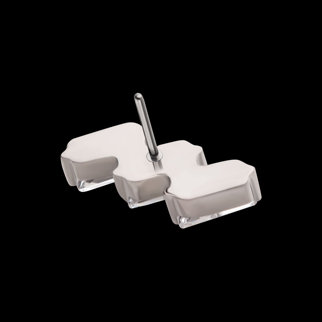 Prong Set Baguette CZ Diagonal 3-Cluster Flatback Stud Earring / Nosering - CZ in Titanium