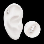 Prong Set Baguette CZ Diagonal 3-Cluster Flatback Stud Earring / Nosering - CZ in Titanium