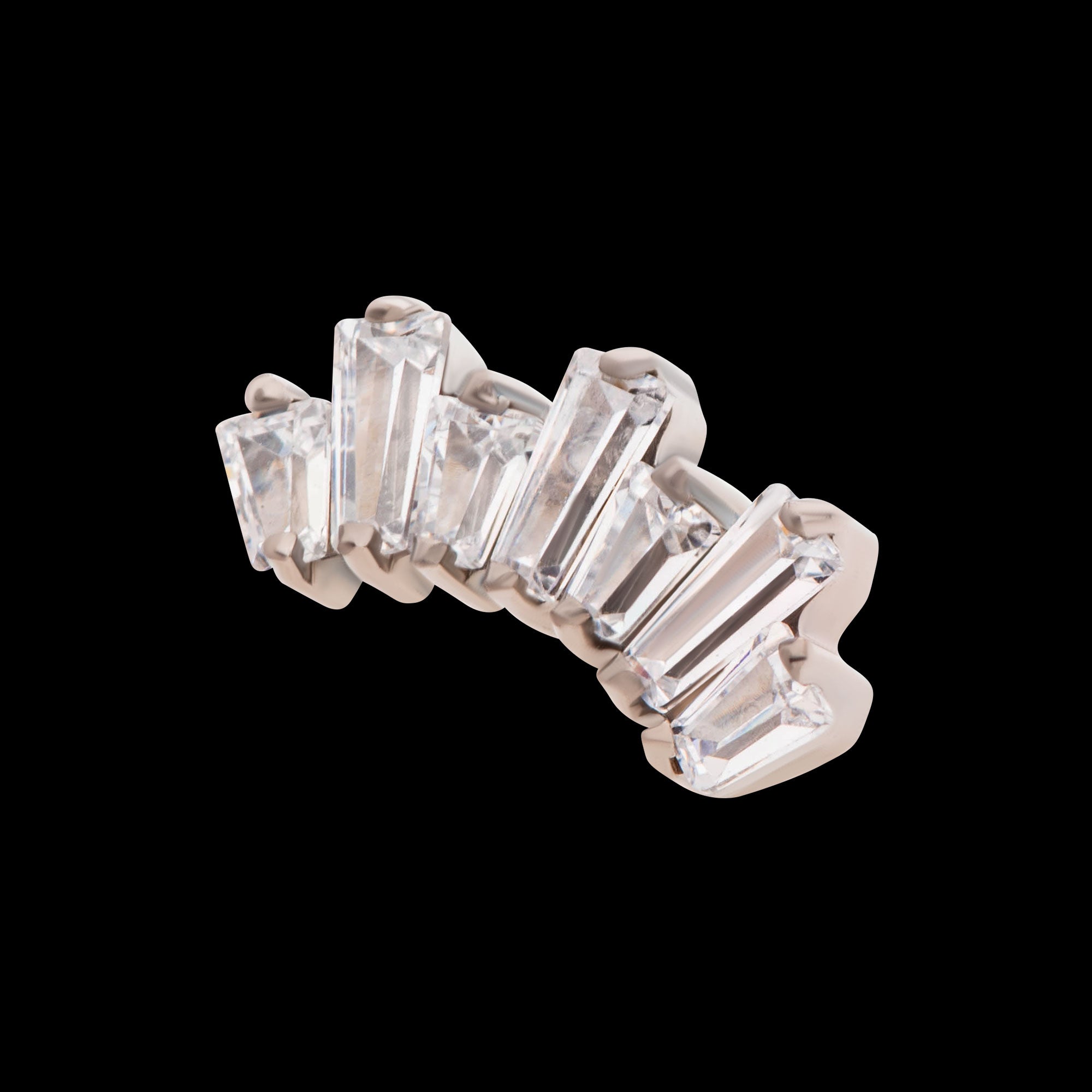 Prong Set Baguette CZ 7-Cluster Fan Shape Flatback Stud Earring / Nosering - CZ in Titanium
