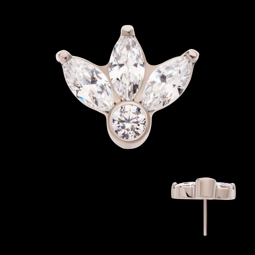 3-Cluster Marquise Gem Fan with Bezel Round Gem Flatback Stud Earring / Nosering - Gem in Titanium