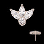 3-Cluster Marquise Gem Fan with Bezel Round Gem Flatback Stud Earring / Nosering - Gem in Titanium