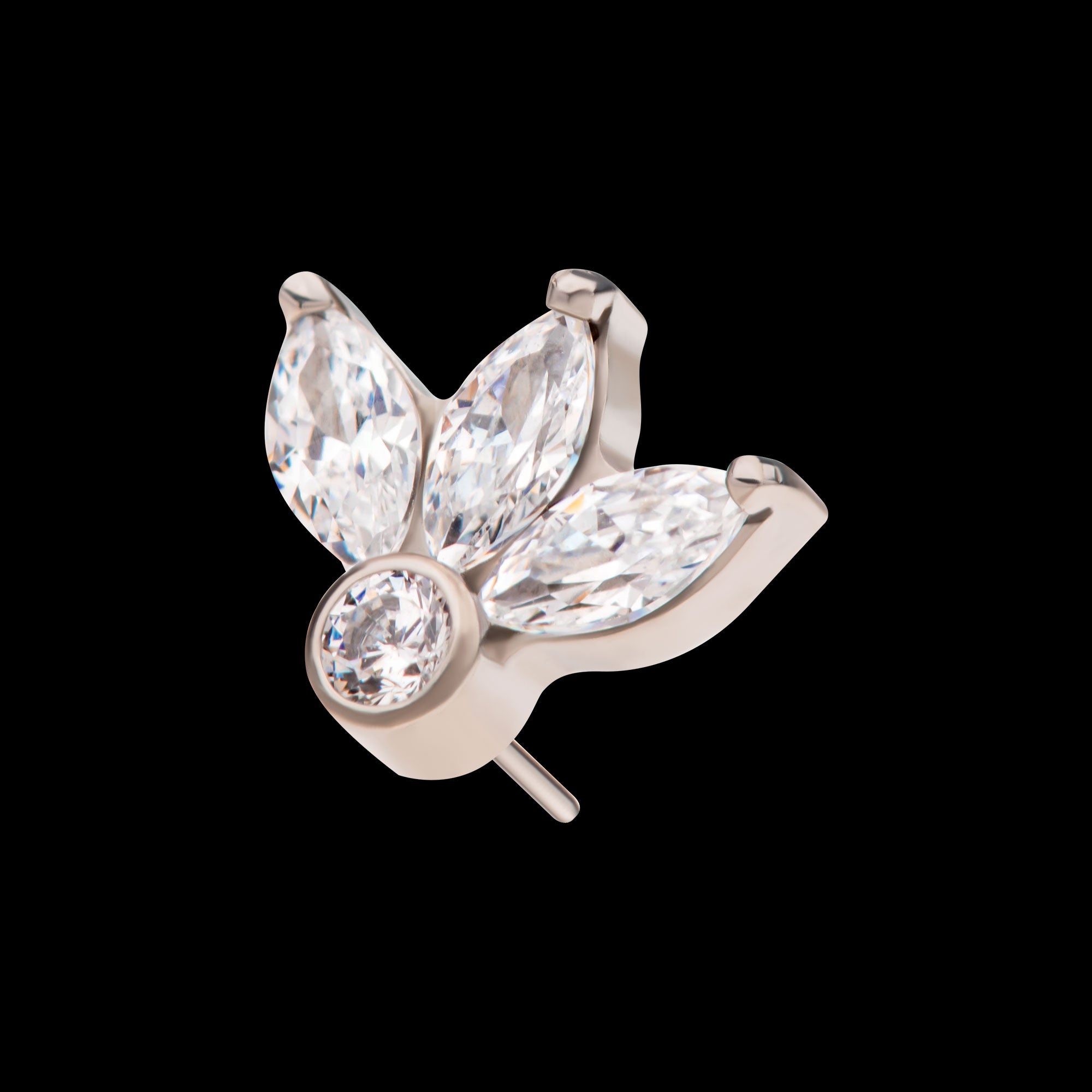 3-Cluster Marquise Gem Fan with Bezel Round Gem Flatback Stud Earring / Nosering - Gem in Titanium