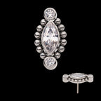 Bezel Set Round CZ & Beads Around Marquise CZ Flatback Stud Earring / Nosering - CZ in Titanium