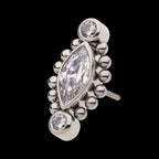Bezel Set Round CZ & Beads Around Marquise CZ Flatback Stud Earring / Nosering - CZ in Titanium