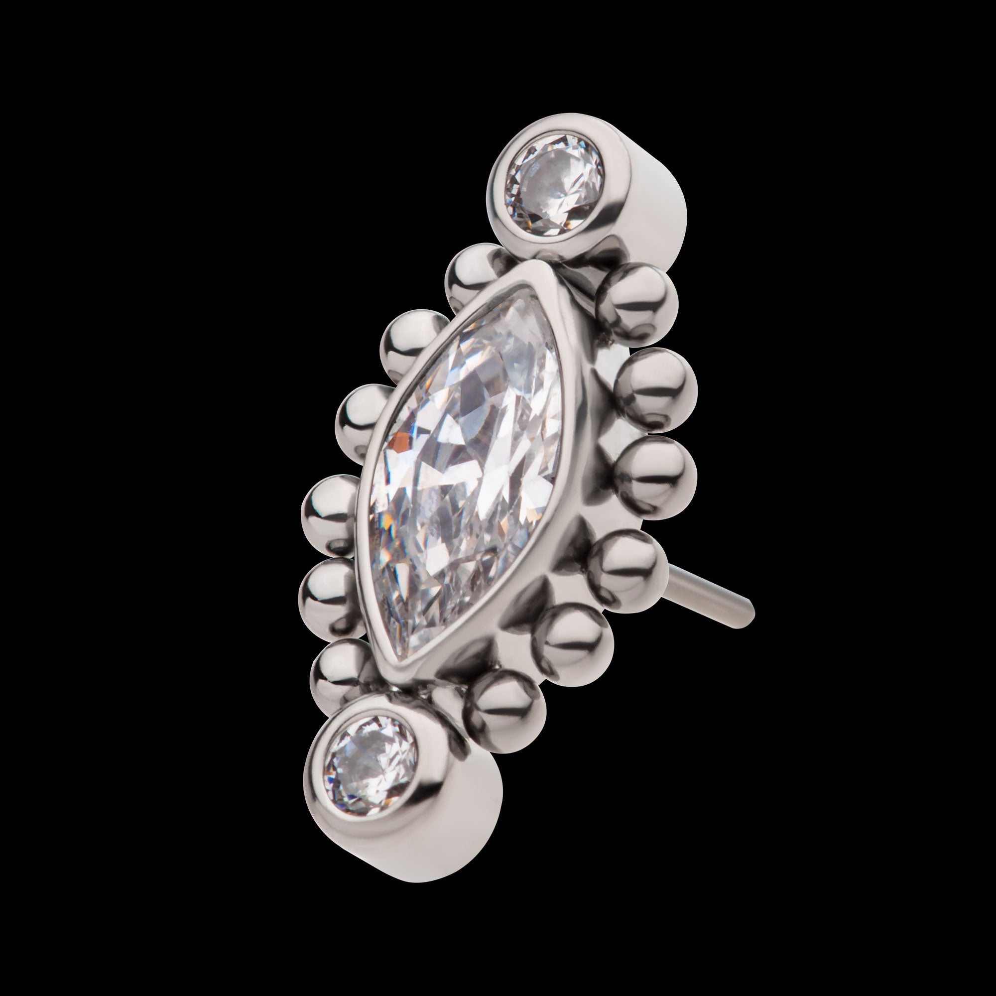 Bezel Set Round CZ & Beads Around Marquise CZ Flatback Stud Earring / Nosering - CZ in Titanium