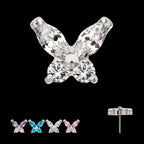 Small Butterfly with Prong Set Round & Marquise Gem Flatback Stud Earring / Nosering - Gem in Titanium