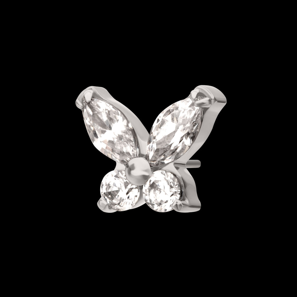 Small Butterfly with Prong Set Round & Marquise Gem Flatback Stud Earring / Nosering - Gem in Titanium