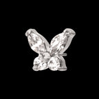 Small Butterfly with Prong Set Round & Marquise Gem Flatback Stud Earring / Nosering - Gem in Titanium