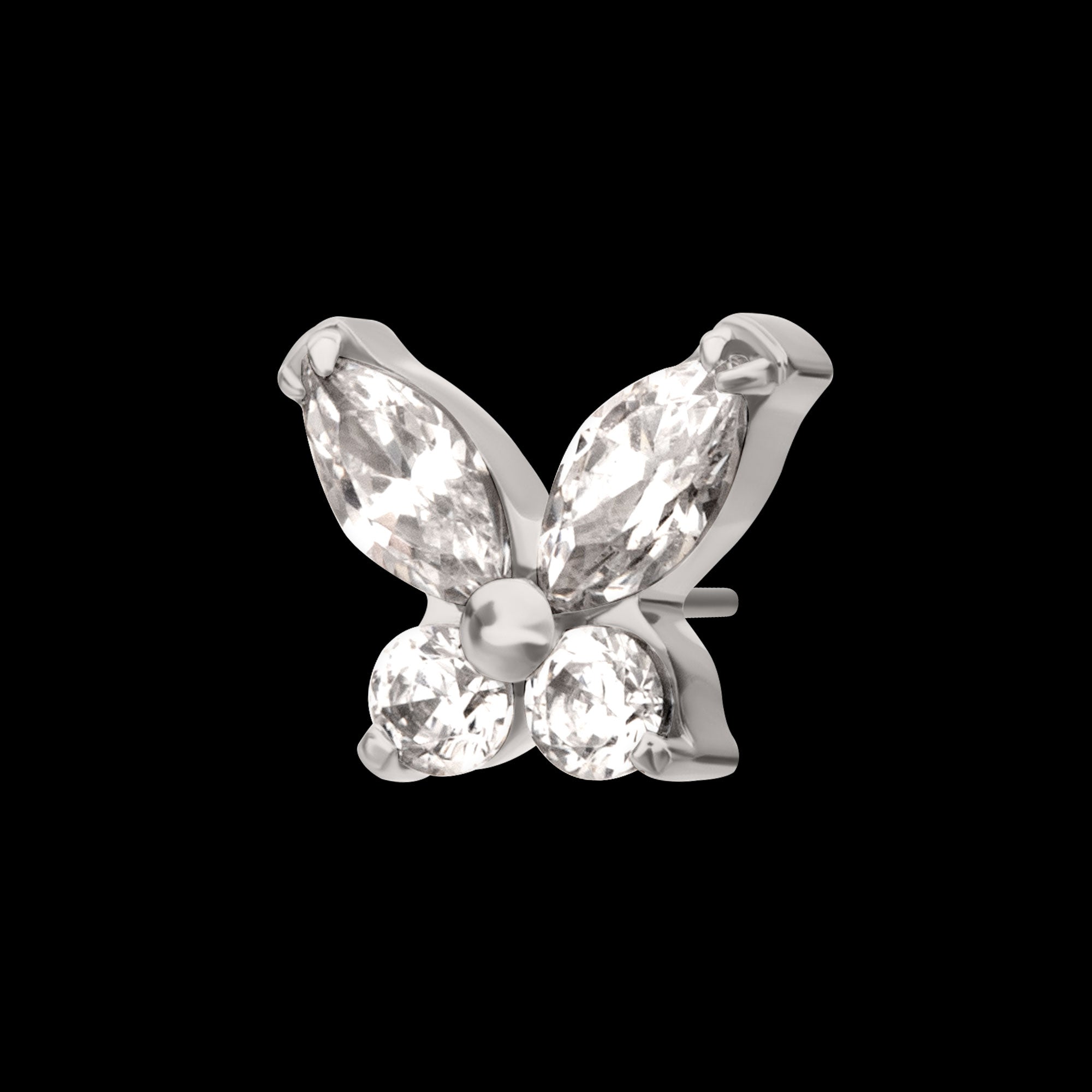 Small Butterfly with Prong Set Round & Marquise Gem Flatback Stud Earring / Nosering - Gem in Titanium
