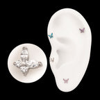 Small Butterfly with Prong Set Round & Marquise Gem Flatback Stud Earring / Nosering - Gem in Titanium