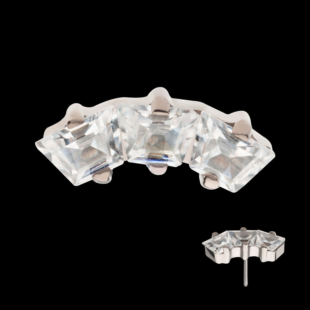 Prong Set Trapezoid CZ 3-Cluster Flatback Stud Earring / Nosering - CZ in Titanium