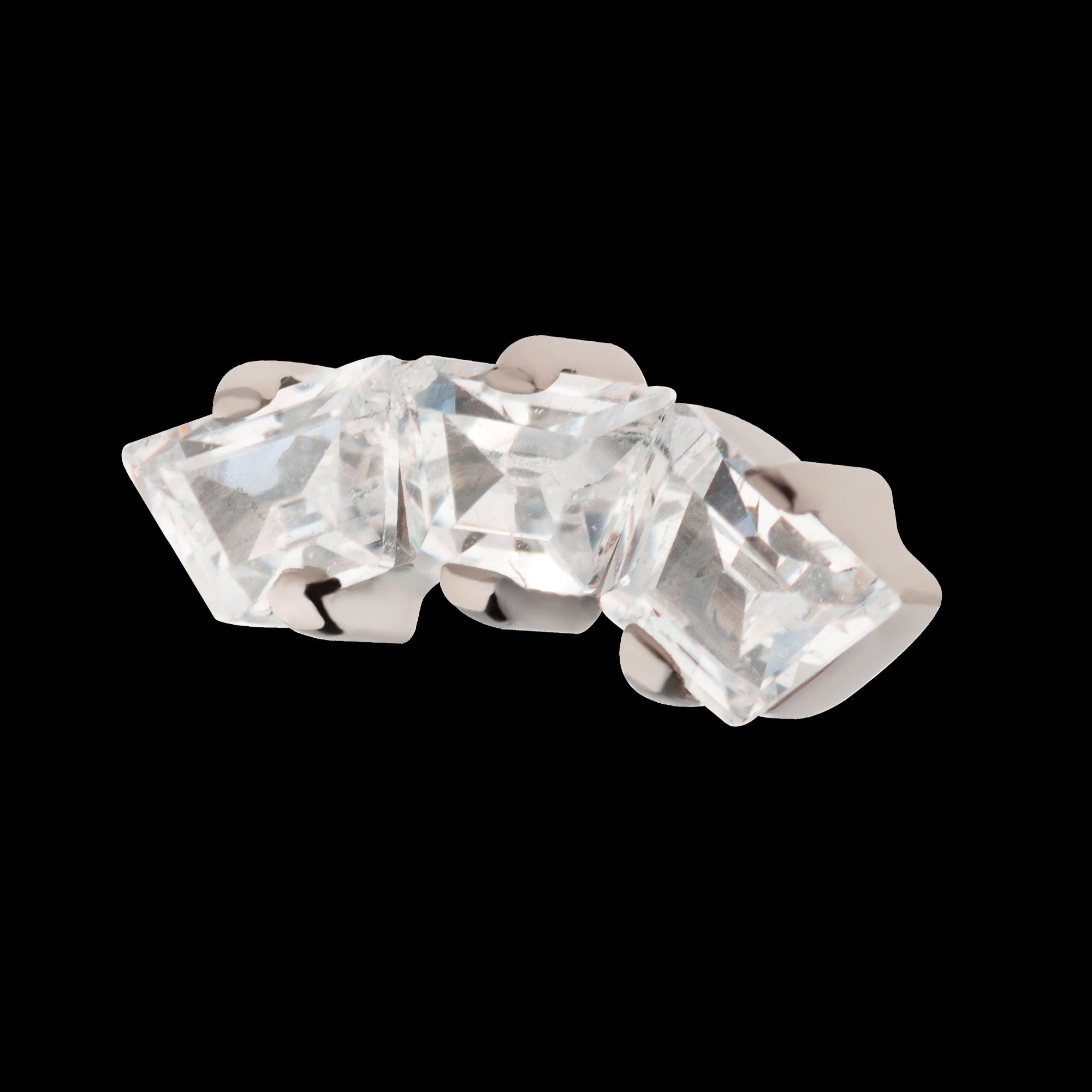 Prong Set Trapezoid CZ 3-Cluster Flatback Stud Earring / Nosering - CZ in Titanium