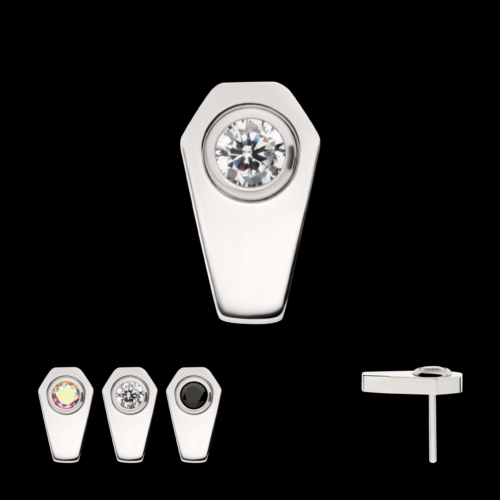 Coffin with Bezel Set Round CZ Flatback Stud Earring / Nosering - CZ in Titanium