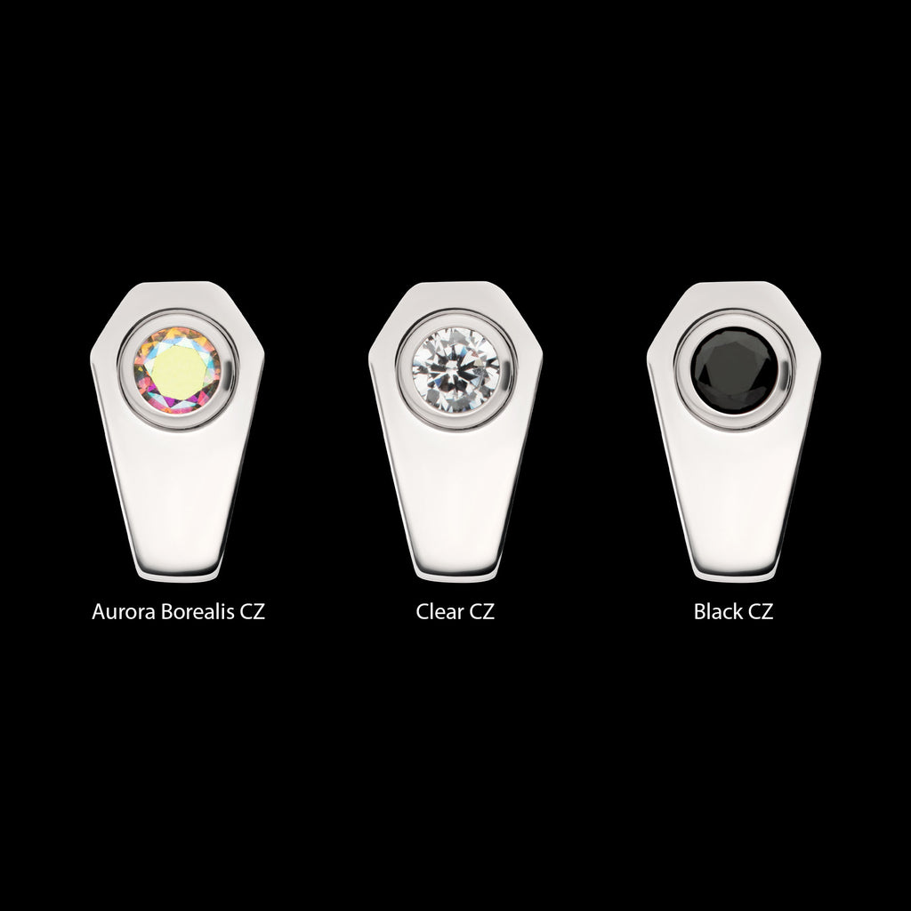 Coffin with Bezel Set Round CZ Flatback Stud Earring / Nosering - CZ in Titanium