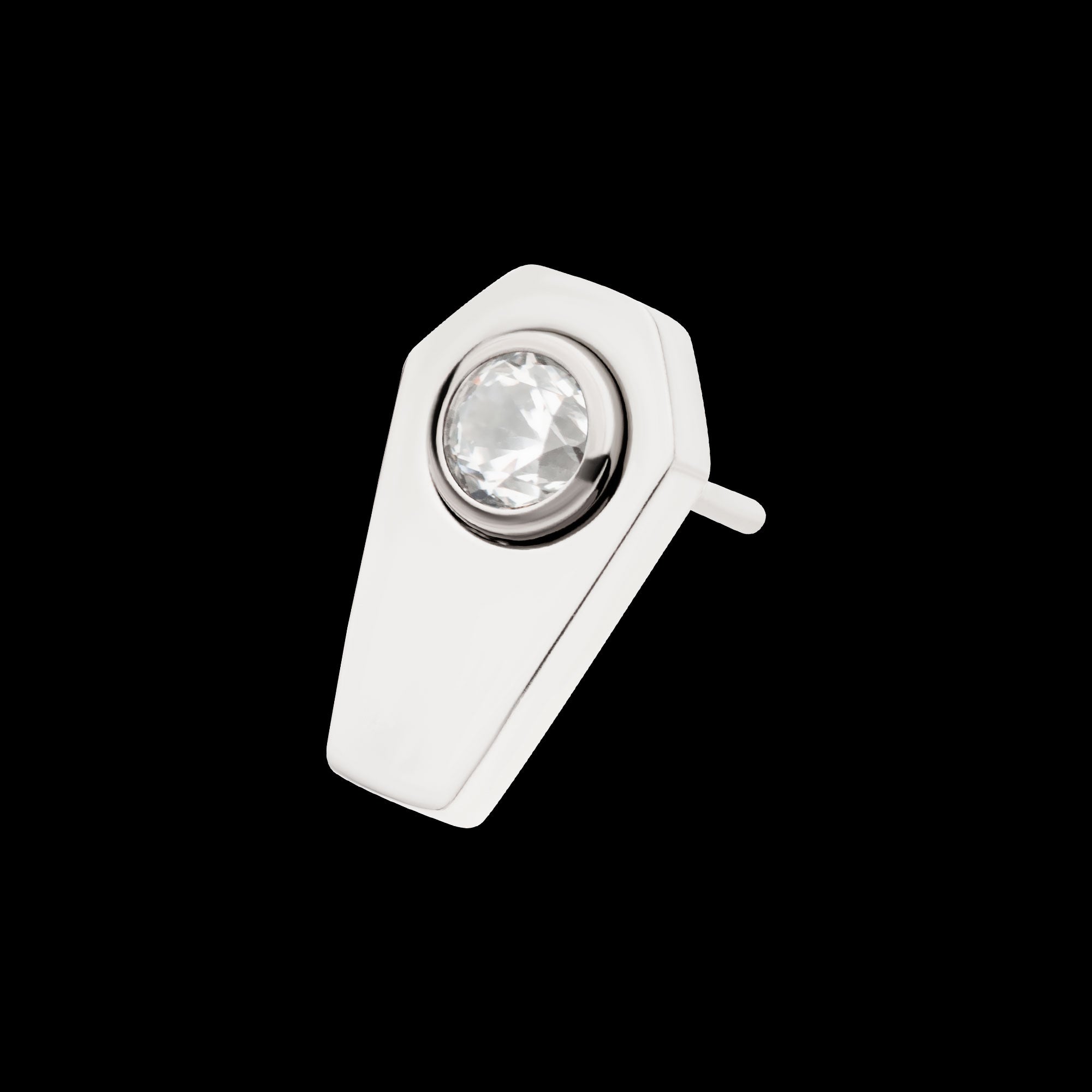 Coffin with Bezel Set Round CZ Flatback Stud Earring / Nosering - CZ in Titanium