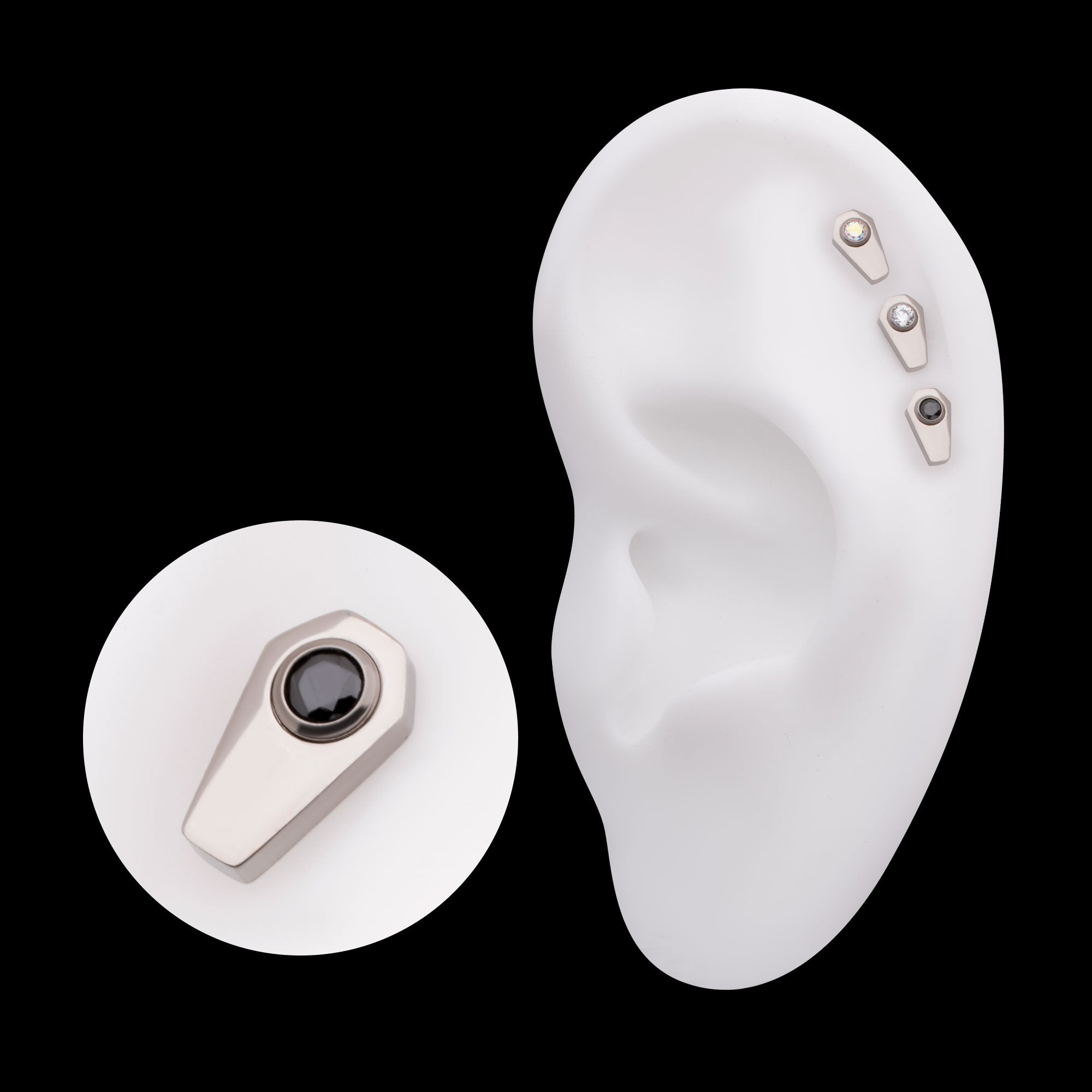 Coffin with Bezel Set Round CZ Flatback Stud Earring / Nosering - CZ in Titanium