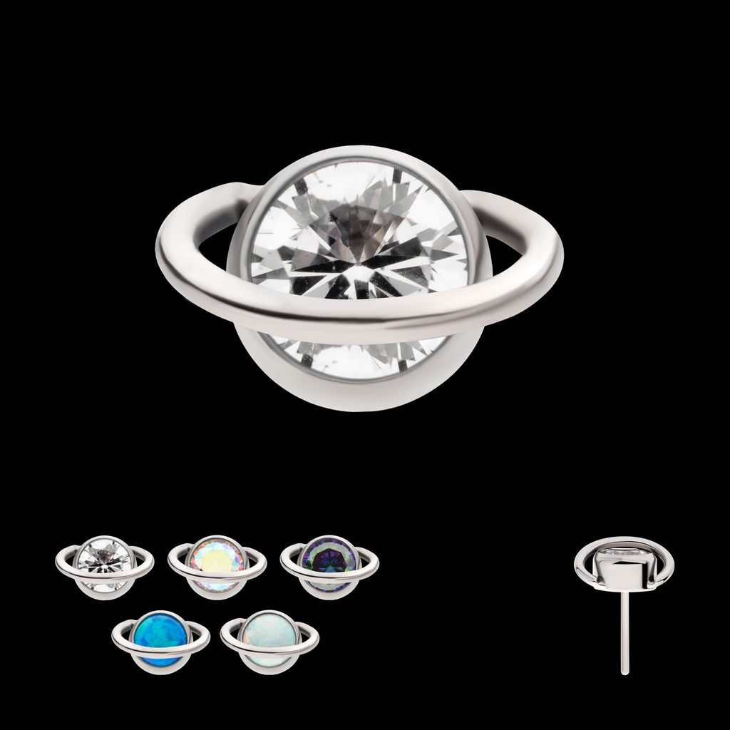 Planet with Bezel Set Round CZ/Opal Flatback Stud Earring / Nosering - Opal & CZ & Opal & CZ in Titanium
