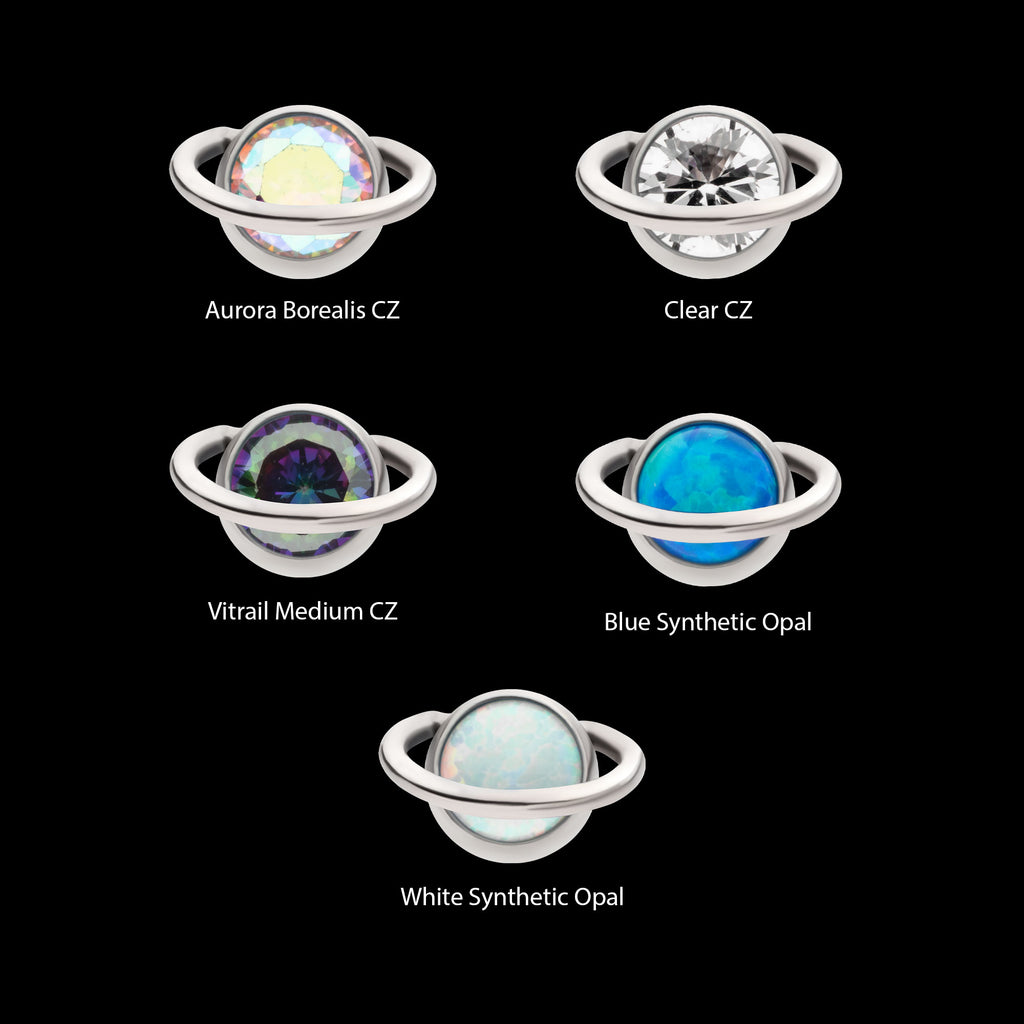 Planet with Bezel Set Round CZ/Opal Flatback Stud Earring / Nosering - Opal & CZ & Opal & CZ in Titanium
