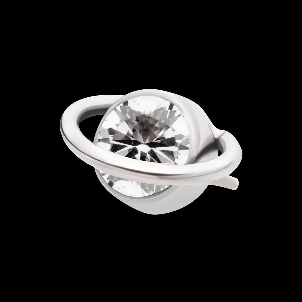 Planet with Bezel Set Round CZ/Opal Flatback Stud Earring / Nosering - Opal & CZ & Opal & CZ in Titanium