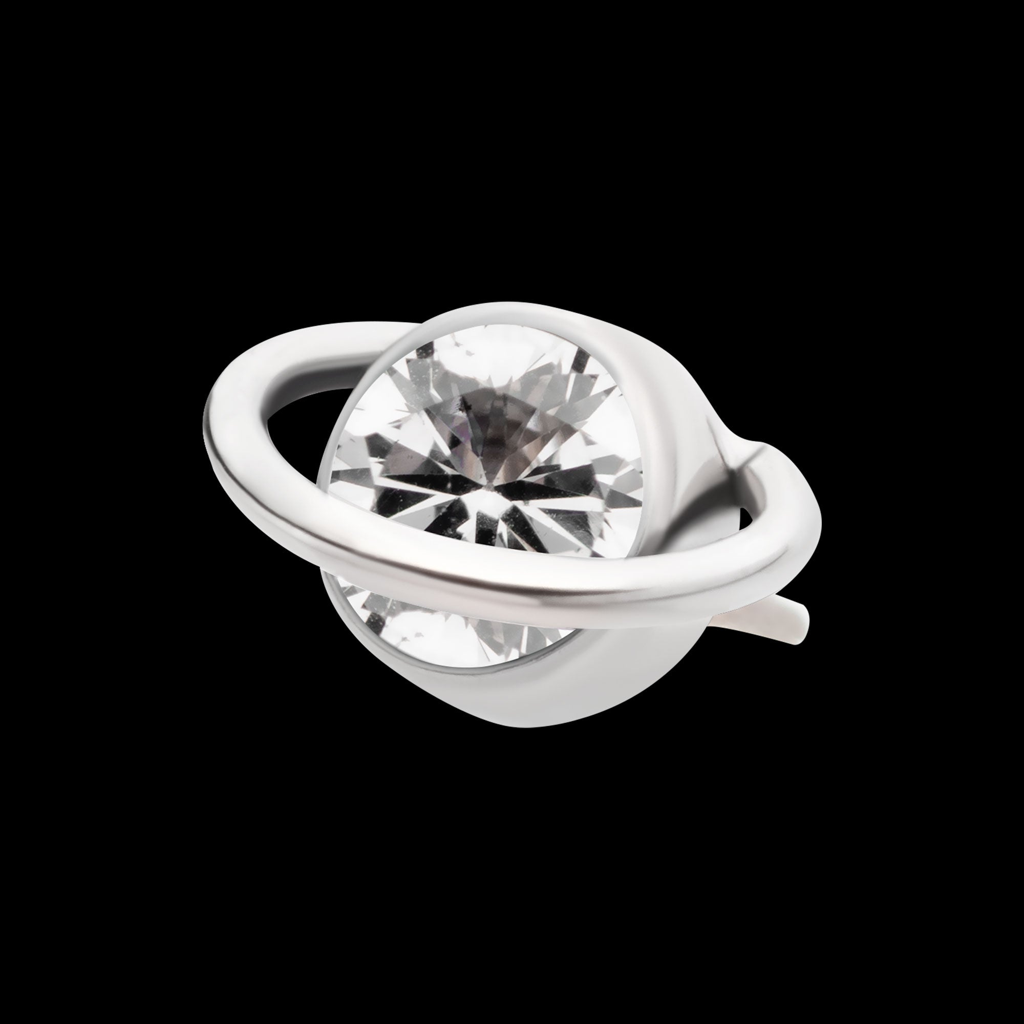 Planet with Bezel Set Round CZ/Opal Flatback Stud Earring / Nosering - Opal & CZ & Opal & CZ in Titanium