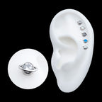 Planet with Bezel Set Round CZ/Opal Flatback Stud Earring / Nosering - Opal & CZ & Opal & CZ in Titanium