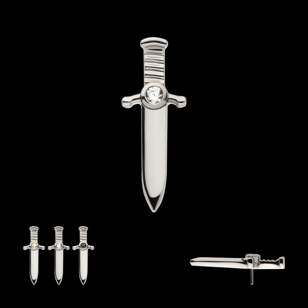 Bezel Set 1mm CZ Dagger Flatback Stud Earring / Nosering - CZ in Titanium