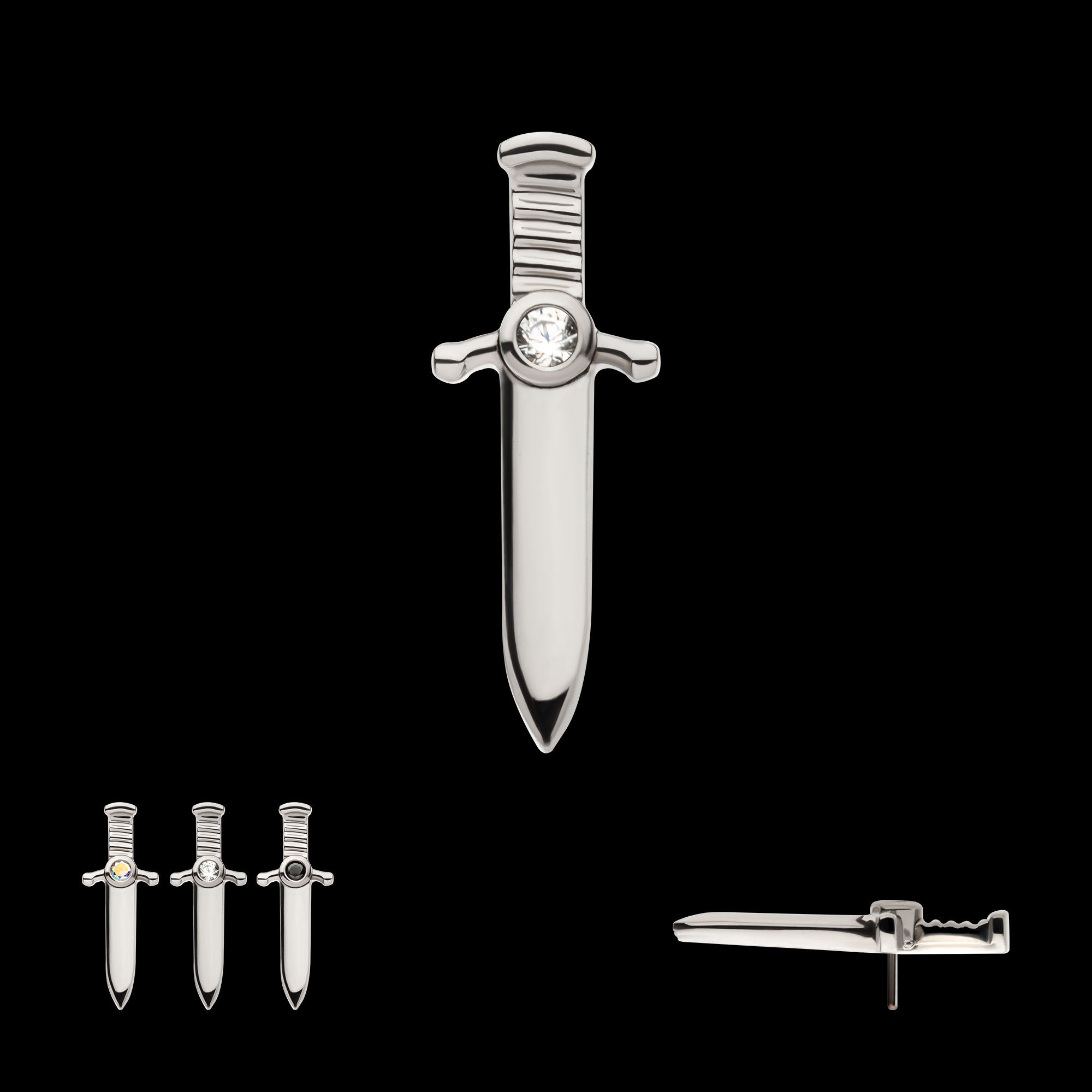 Bezel Set 1mm CZ Dagger Flatback Stud Earring / Nosering - CZ in Titanium