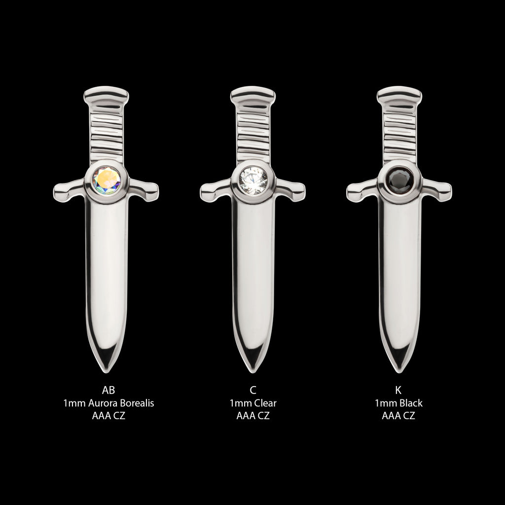 Bezel Set 1mm CZ Dagger Flatback Stud Earring / Nosering - CZ in Titanium