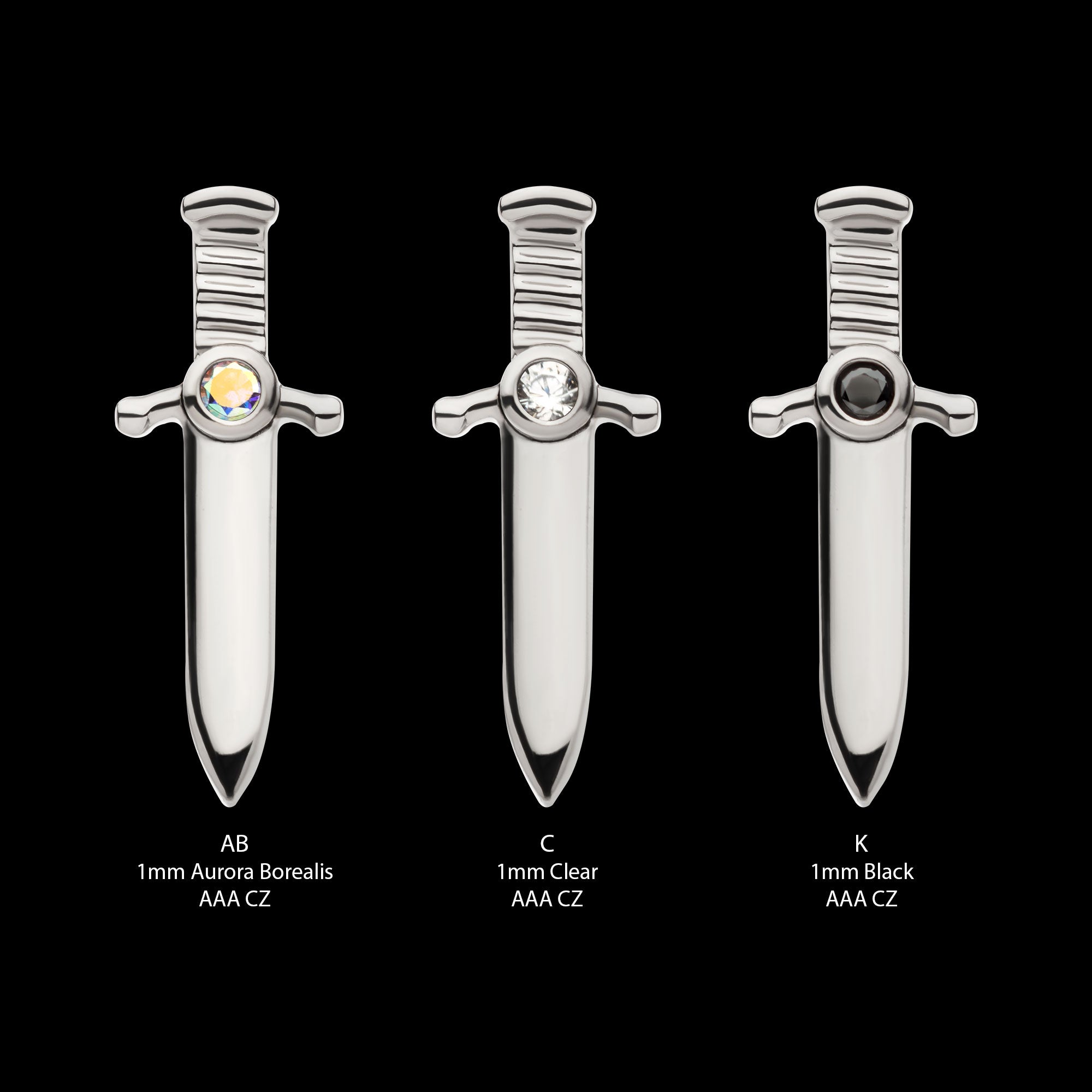 Bezel Set 1mm CZ Dagger Flatback Stud Earring / Nosering - CZ in Titanium
