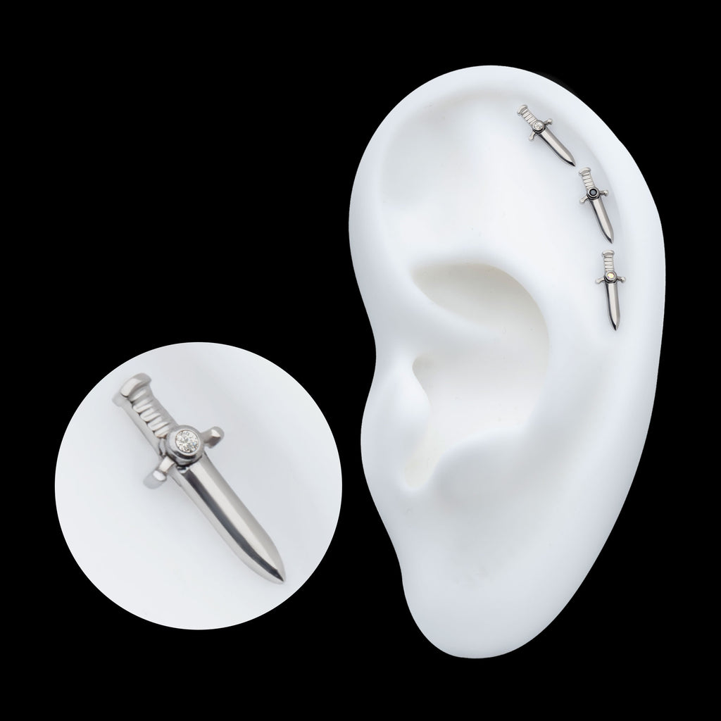 Bezel Set 1mm CZ Dagger Flatback Stud Earring / Nosering - CZ in Titanium