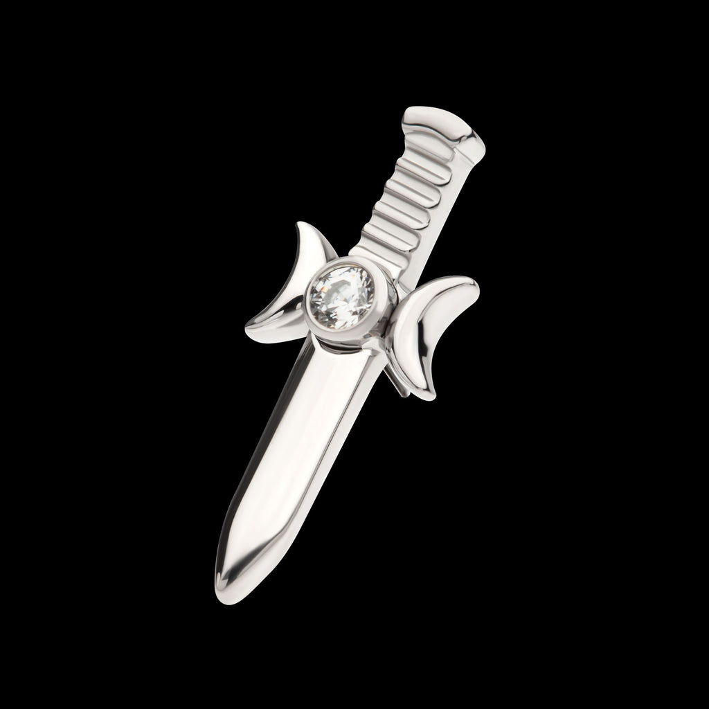 Bezel Set 2mm CZ/Opal Triple Moon Phase Dagger Flatback Stud Earring / Nosering - Opal & CZ & Opal & CZ in Titanium