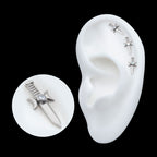 Bezel Set 2mm CZ/Opal Triple Moon Phase Dagger Flatback Stud Earring / Nosering - Opal & CZ & Opal & CZ in Titanium