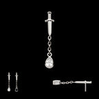 Dangle Chain Bezel Teardrop CZ Dagger Flatback Stud Earring / Nosering - CZ in Titanium