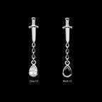 Dangle Chain Bezel Teardrop CZ Dagger Flatback Stud Earring / Nosering - CZ in Titanium