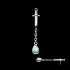 Dagger with Bezel Set Teardrop Opal Chain Dangle Flatback Stud Earring / Nosering - Opal in Titanium