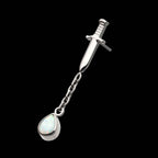 Dagger with Bezel Set Teardrop Opal Chain Dangle Flatback Stud Earring / Nosering - Opal in Titanium