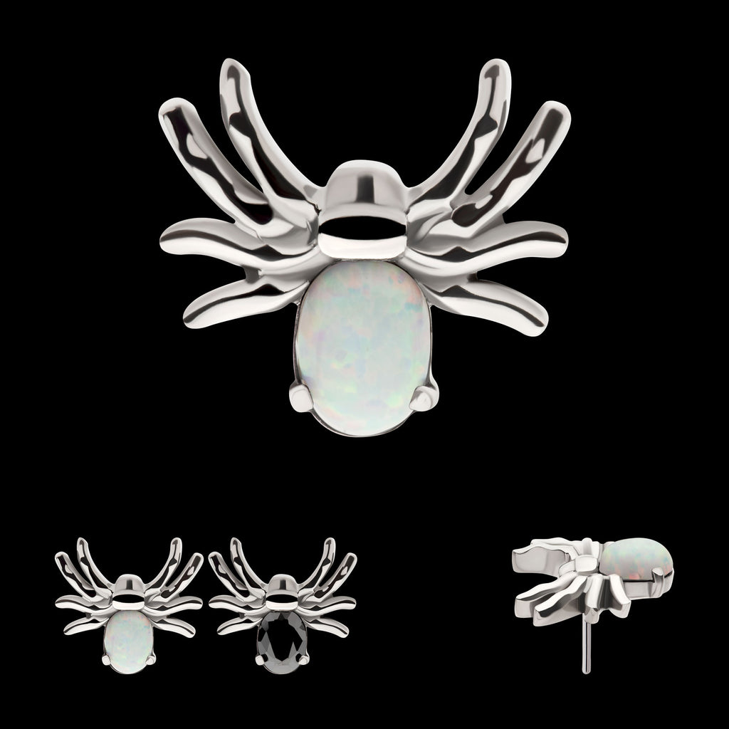 Prong Set Opal/CZ Spider Flatback Stud Earring / Nosering - Opal & CZ & Opal & CZ in Titanium